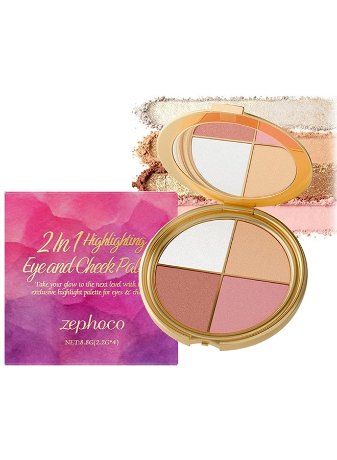 zephoco 2 in 1 Highlighting Eye and Cheek Palette,Eye & Cheek Palette - Eyeshadow And Highlighter Makeup, Makeup Palettes Contour Kit, Shimmer Glow Face Highlighter Palette For Women Face, Natural Glow Contour Powder - Image 1